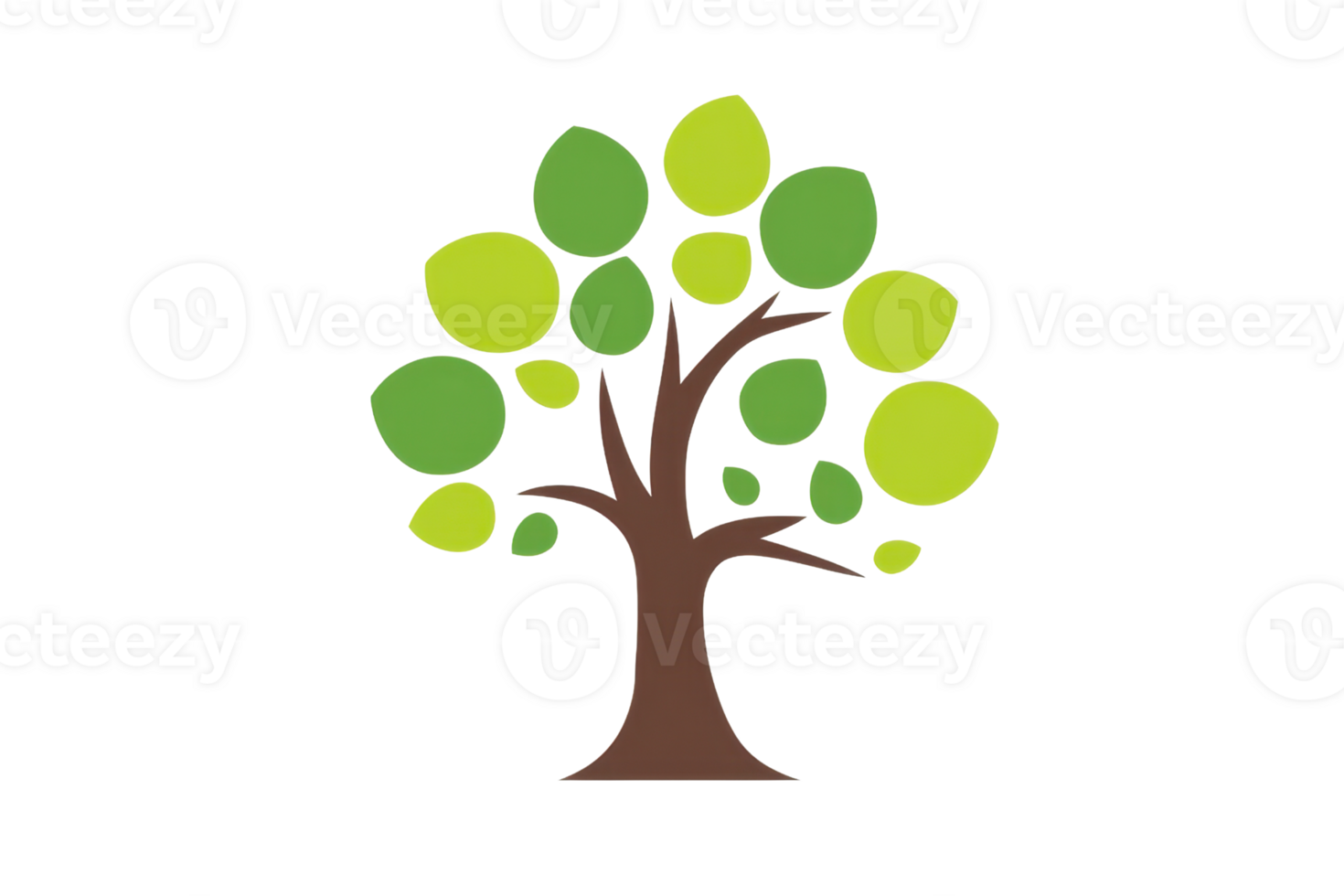 Colorful illustration of a tree, featuring vibrant green leaves and a sturdy brown trunk, symbolizing nature and growth. png