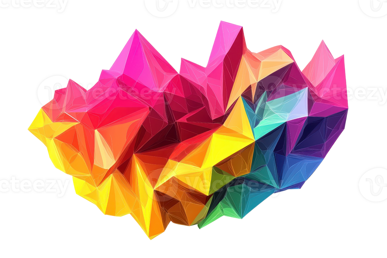 Colorful abstract polygonal shapes forming a vibrant 3D design with rainbow hues and geometric patterns, ideal for creative projects. png