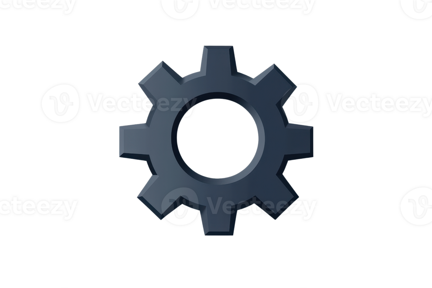 Dark blue gear icon symbolizing engineering and technology, suitable for industry, innovation, and mechanical design themes. png