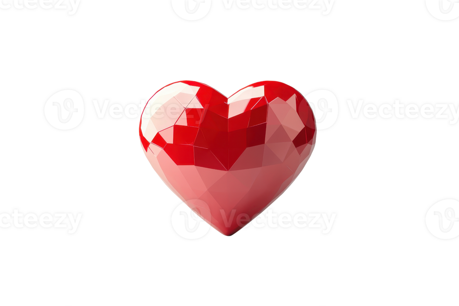 Digital rendering of a shiny red low-poly heart shape on a plain transparent background. symbolizing love and romance in modern design. png