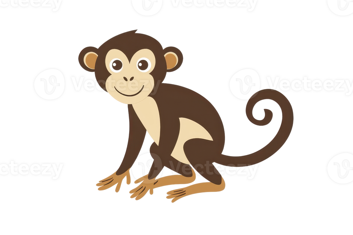 Cute cartoon monkey illustration sitting with a cheerful expression, isolated on transparent background. perfect for children's books and designs. png