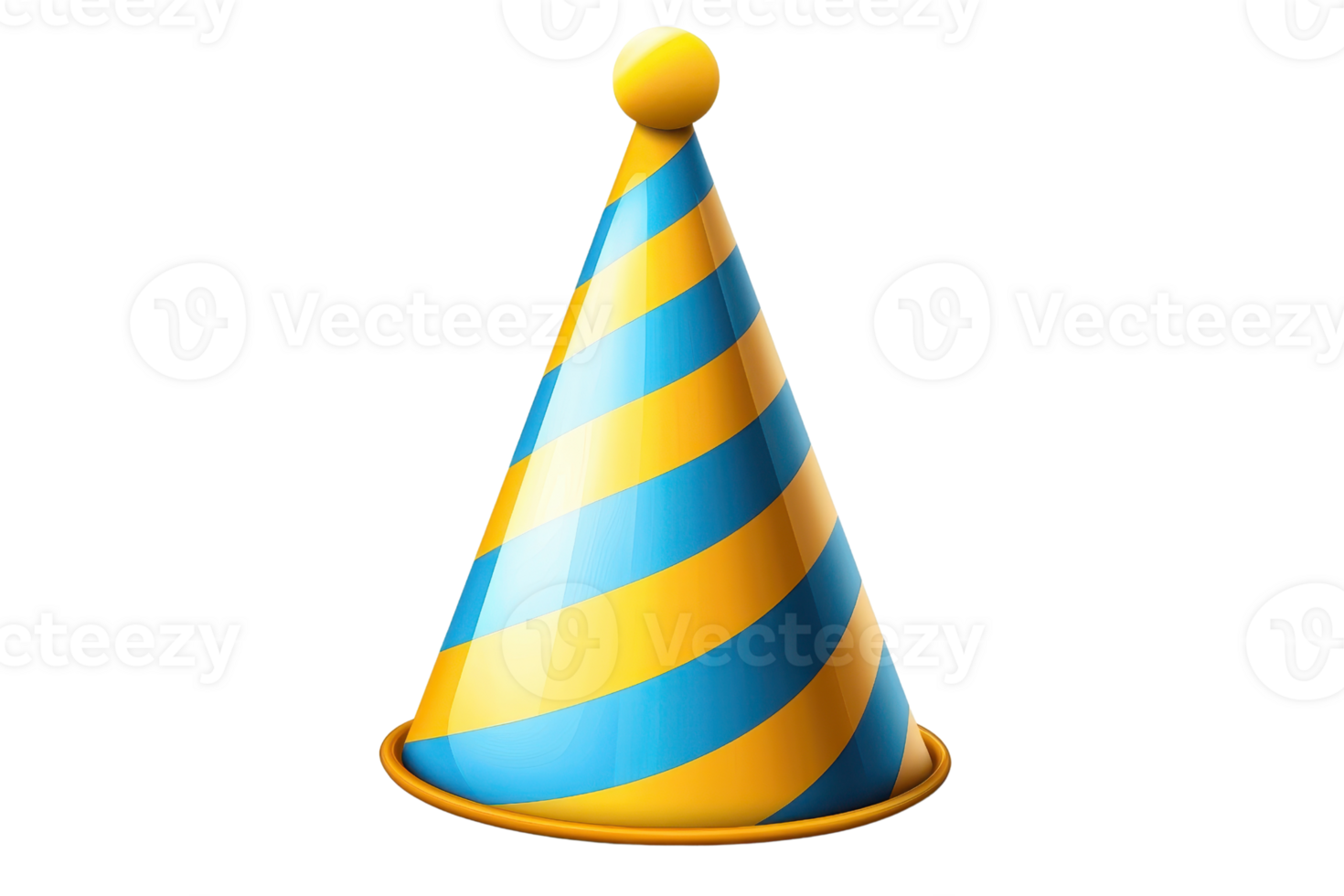 Colorful striped party hat with festive design, isolated on transparent background. perfect for birthday celebrations and joyful occasions. png