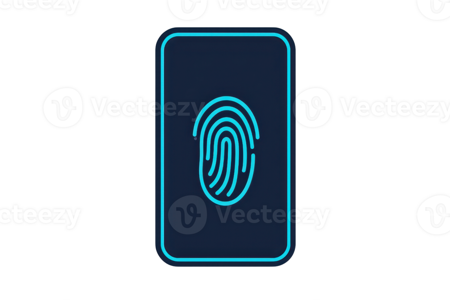 Digital fingerprint icon on a smartphone screen, representing biometric security technology and modern data protection methods. png