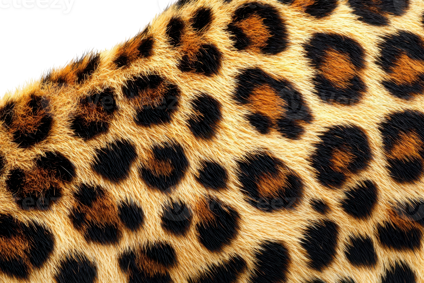Close-up of leopard fur pattern showcasing the distinct and vibrant black spots on a golden background, highlighting nature's artistry. png