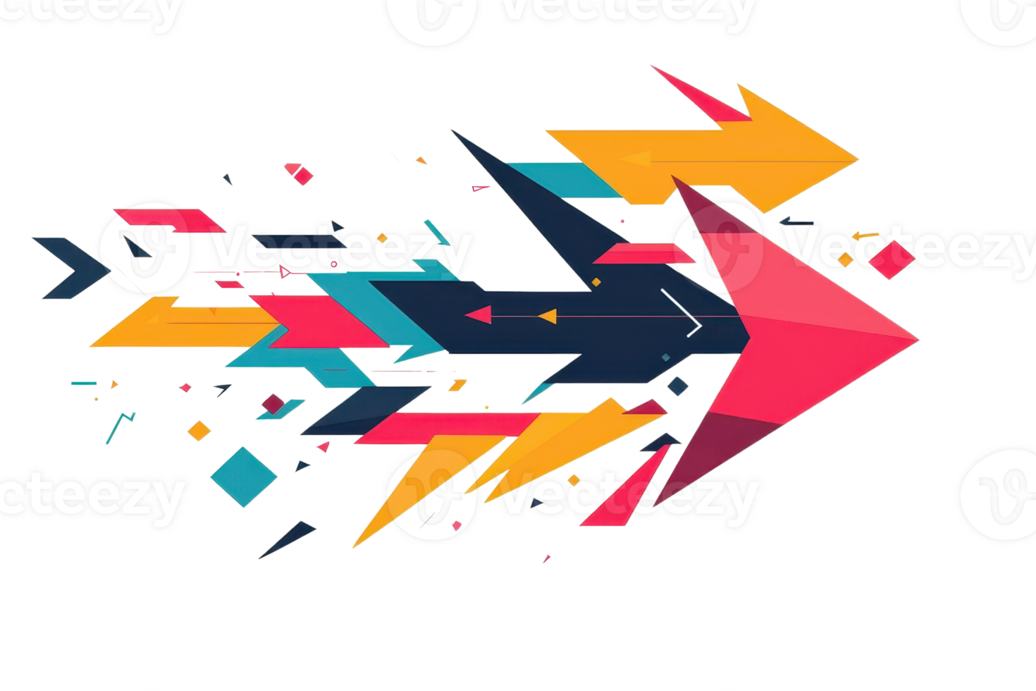 Dynamic abstract arrows in vibrant colors symbolize progress and movement in this creative digital illustration. png