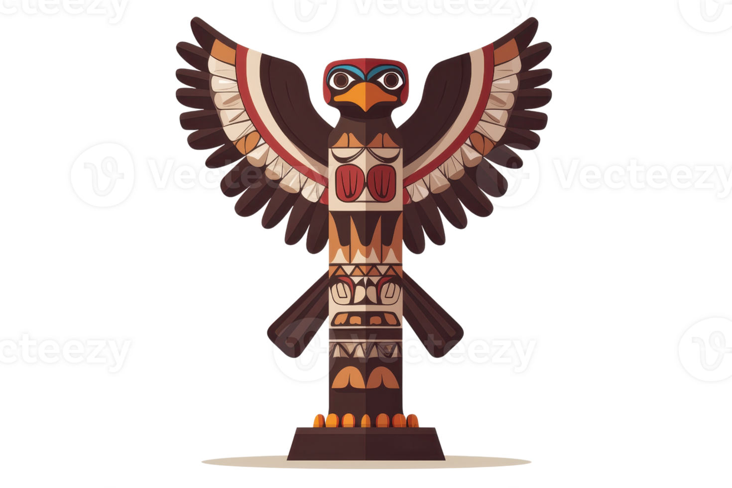 Colorful traditional totem pole with intricate carvings, representing cultural heritage and artistry in woodwork. png