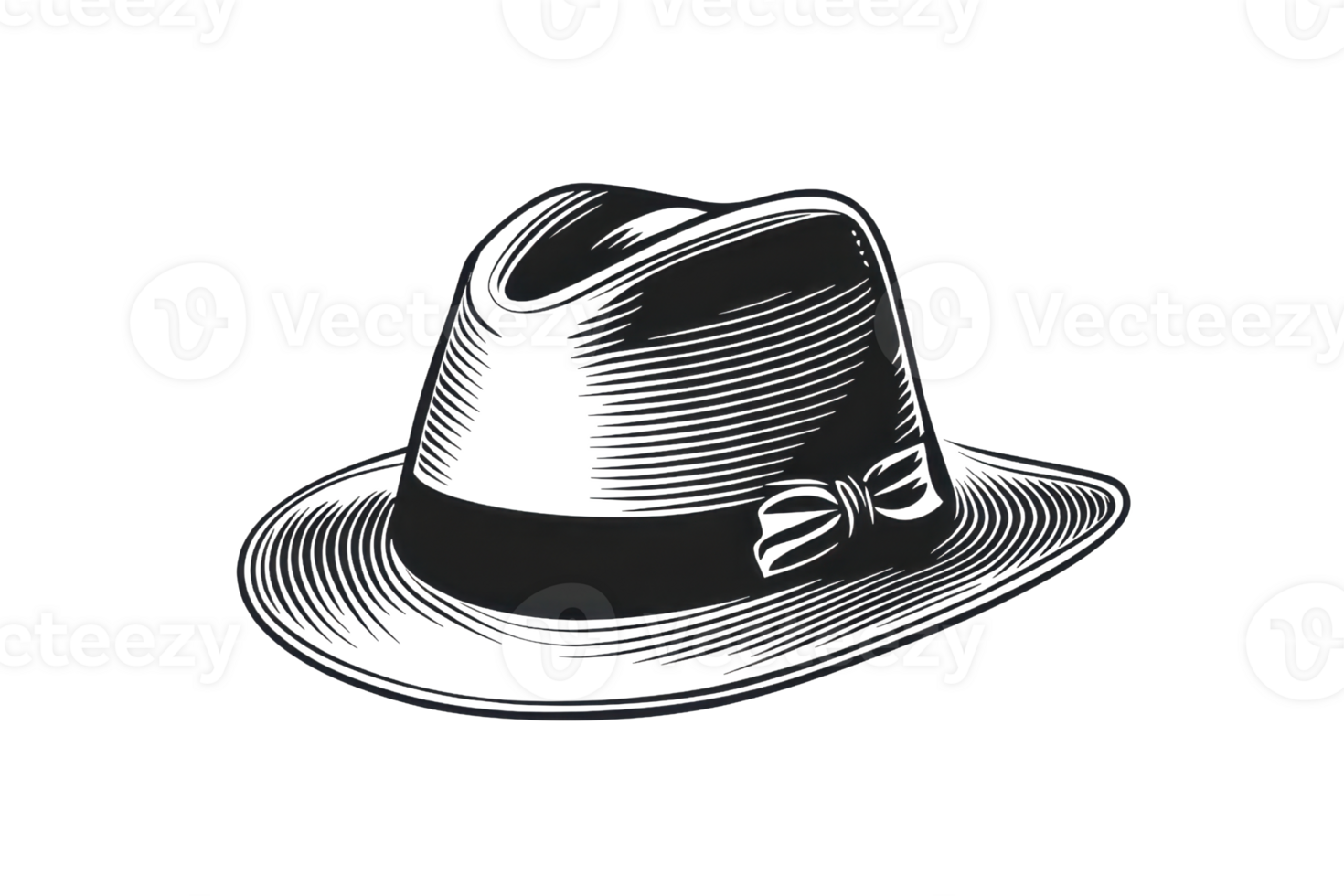 Elegant black fedora hat with ribbon, showcasing classic style and sophistication, isolated on transparent background. visual design element. png
