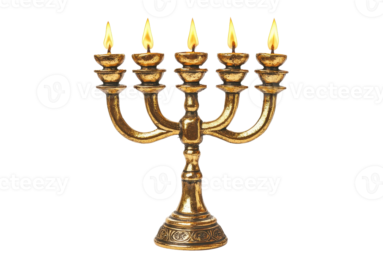 Elegant brass candelabrum with six lit candles, perfect for festive decoration, religious ceremonies, and historical themed settings. png