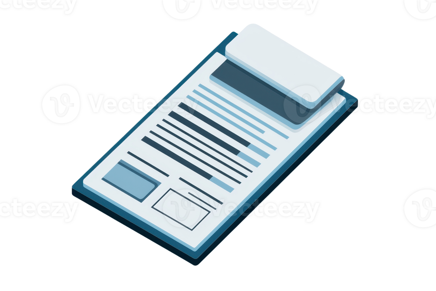Digital illustration of a clipboard with paperwork, highlighting organization and efficiency in business or office environments. png