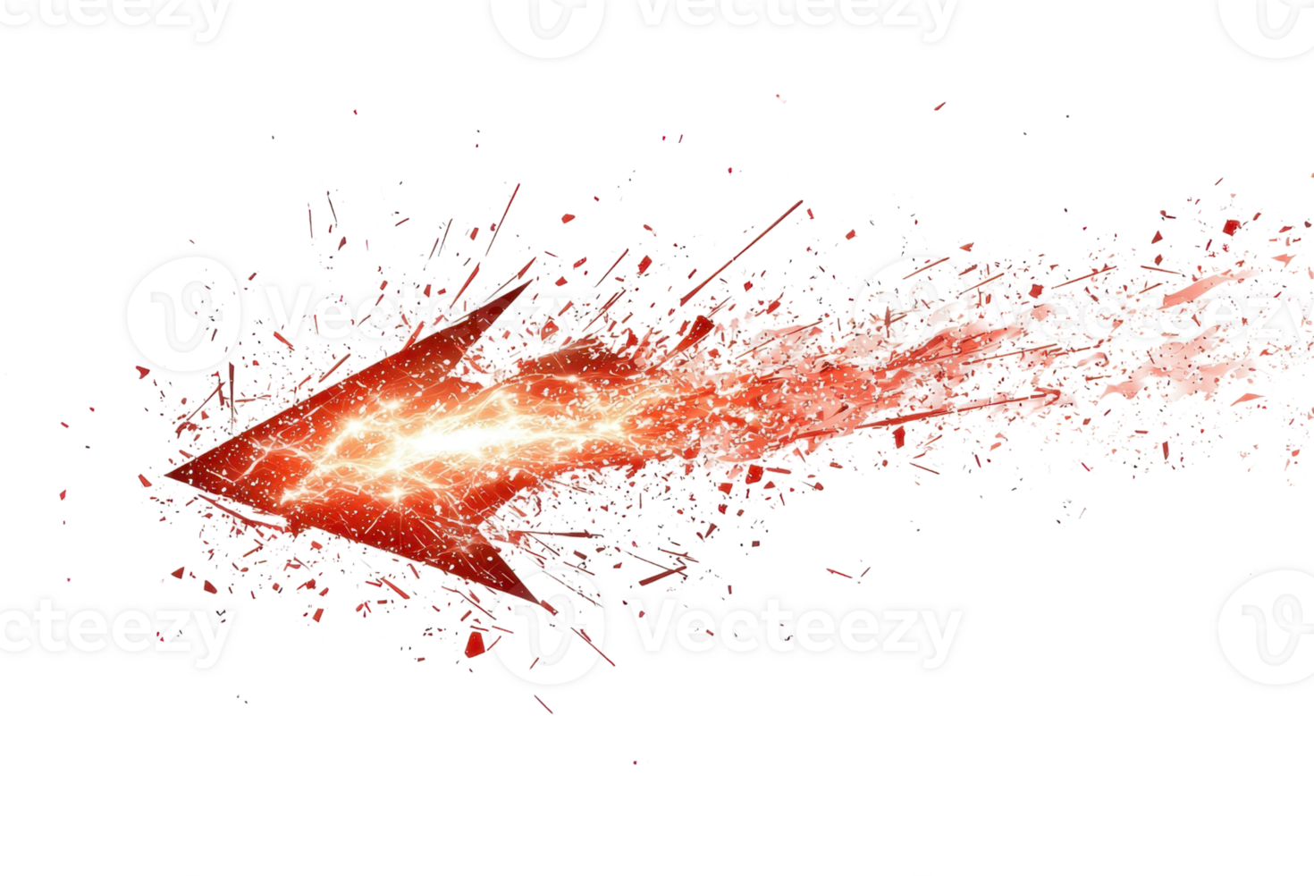 Dynamic red lightning bolt arrow breaking through, representing energy, power, and direction in an abstract digital artwork. png