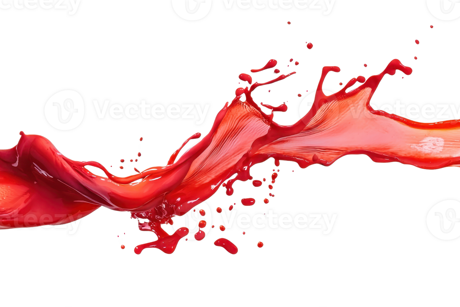 Dynamic splash of vibrant red liquid on a transparent background. creating an abstract and energetic visual effect. png