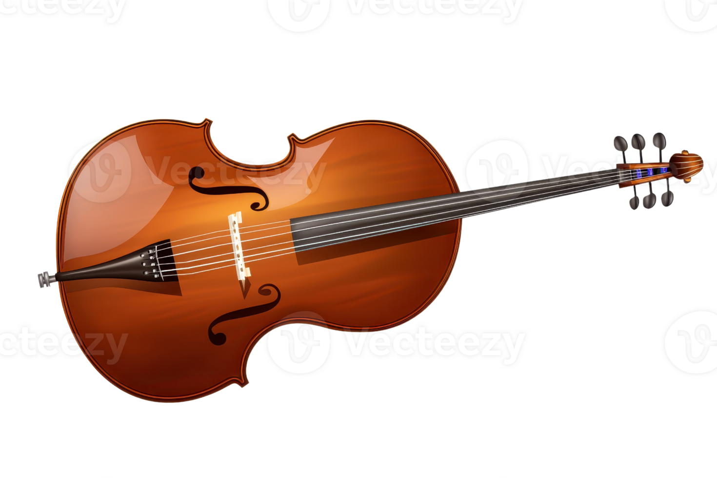 Elegant cello with a rich wooden finish, showcasing its strings and curves. Perfect for music lovers and classical instrument enthusiasts. png