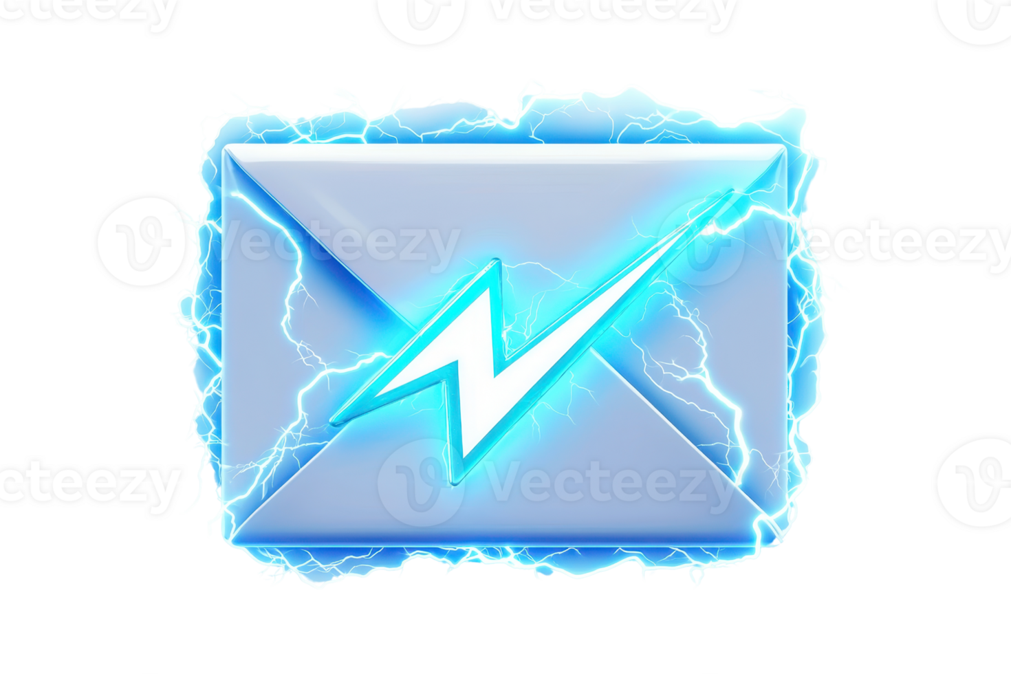 Electrifying digital mail concept featuring a glowing envelope with a lightning symbol, symbolizing fast and dynamic communication. png
