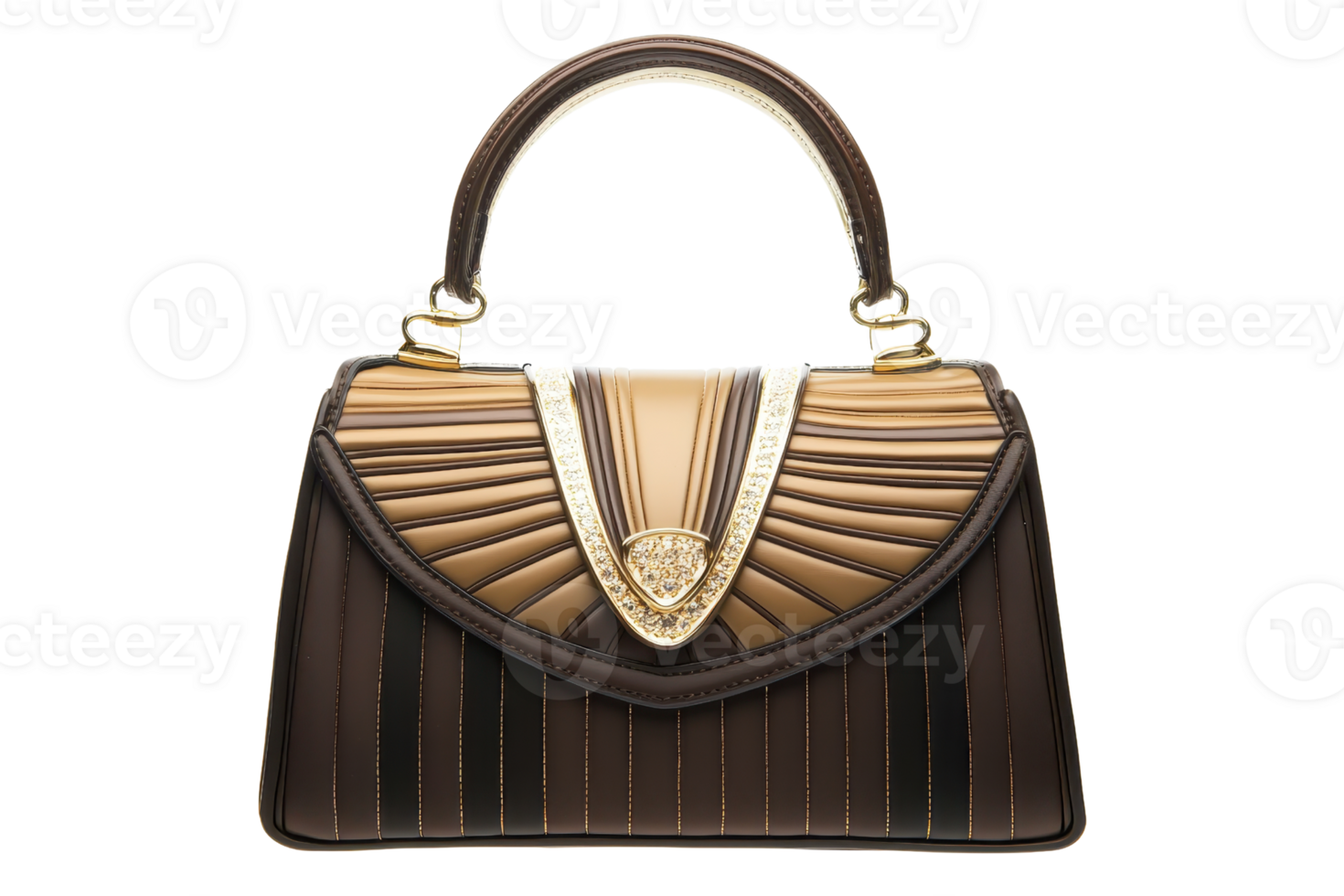Elegant brown and gold handbag with intricate design, perfect for adding a touch of luxury to any outfit. Ideal for fashion enthusiasts. png