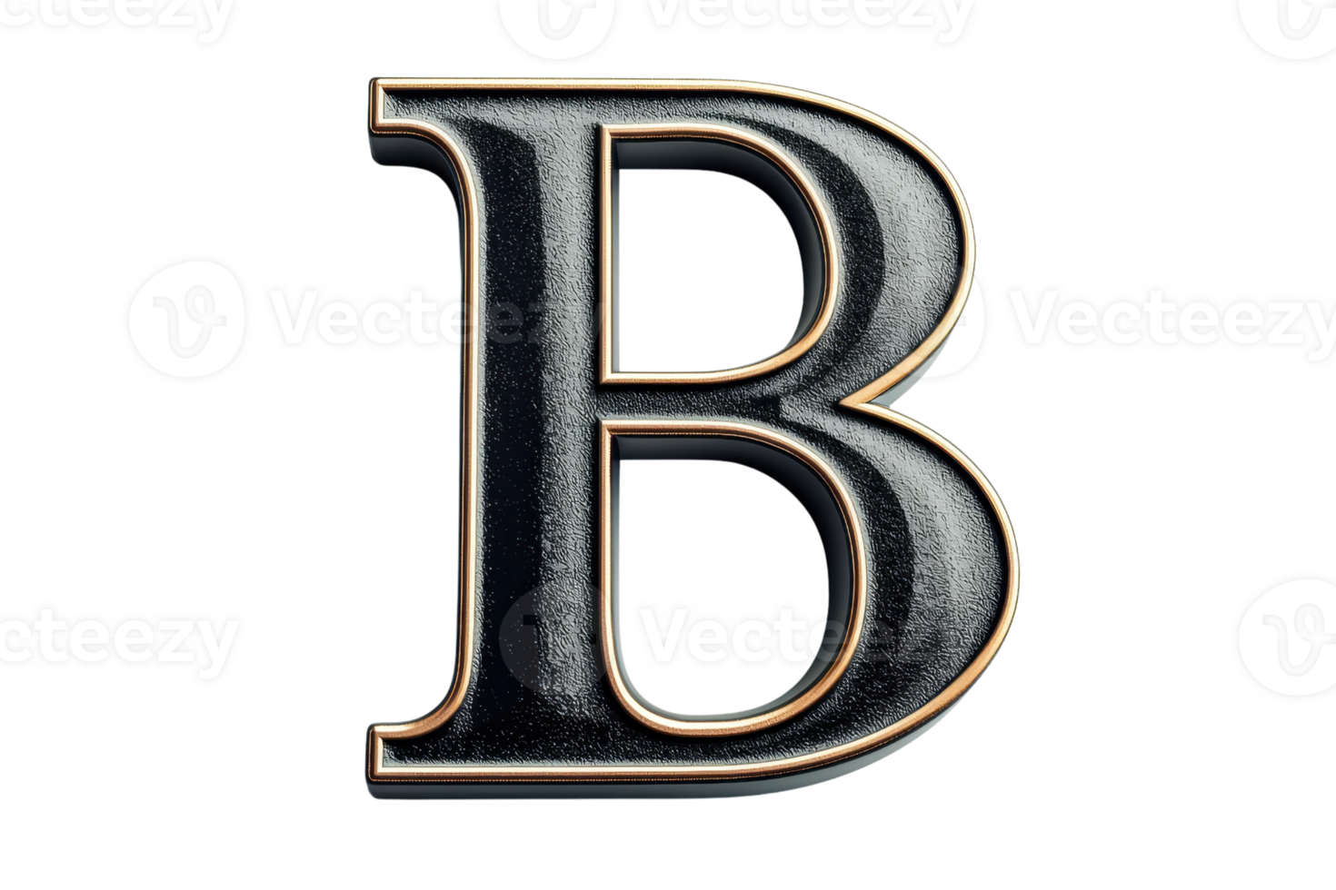 Elegant black letter B in 3D metallic style with silver and gold accents on a transparent background for graphic design projects. png