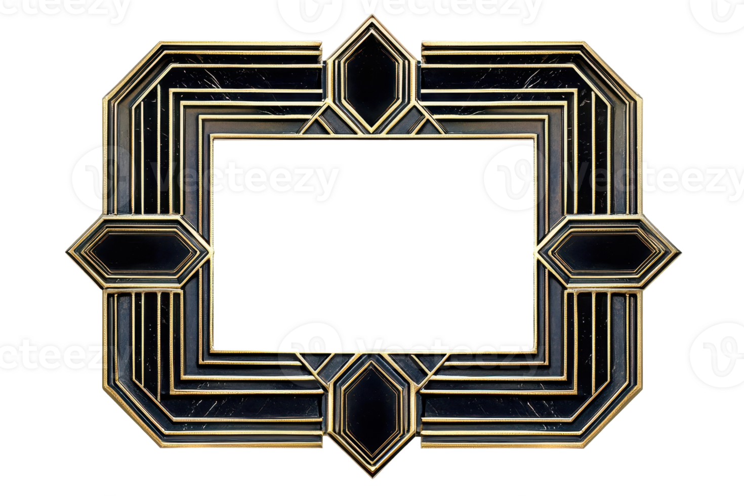 Elegant geometric frame design in art deco style with intricate black and gold details, perfect for adding a vintage touch to your decor. png