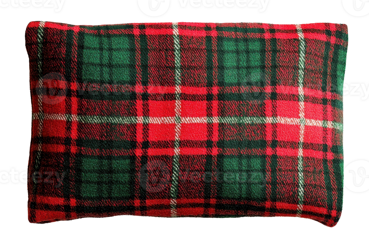 Cozy tartan patterned pillow with classic red and green plaid, perfect for adding warmth and style to any room or seasonal decor theme. png
