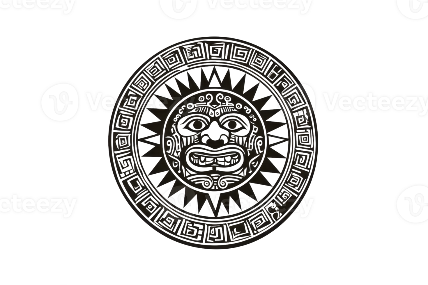 Detailed Aztec calendar stone illustration with intricate patterns, capturing ancient Mesoamerican artistic and cultural heritage. png