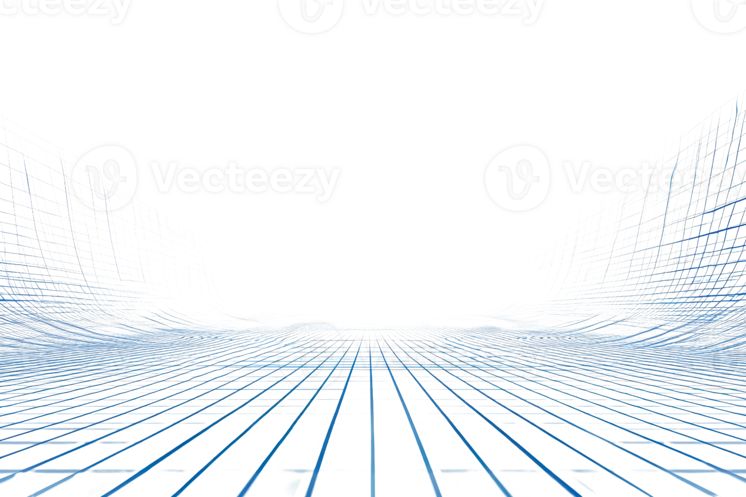 Digital abstract landscape with futuristic grid and wave patterns in blue and white, symbolizing modern technology and innovation. png