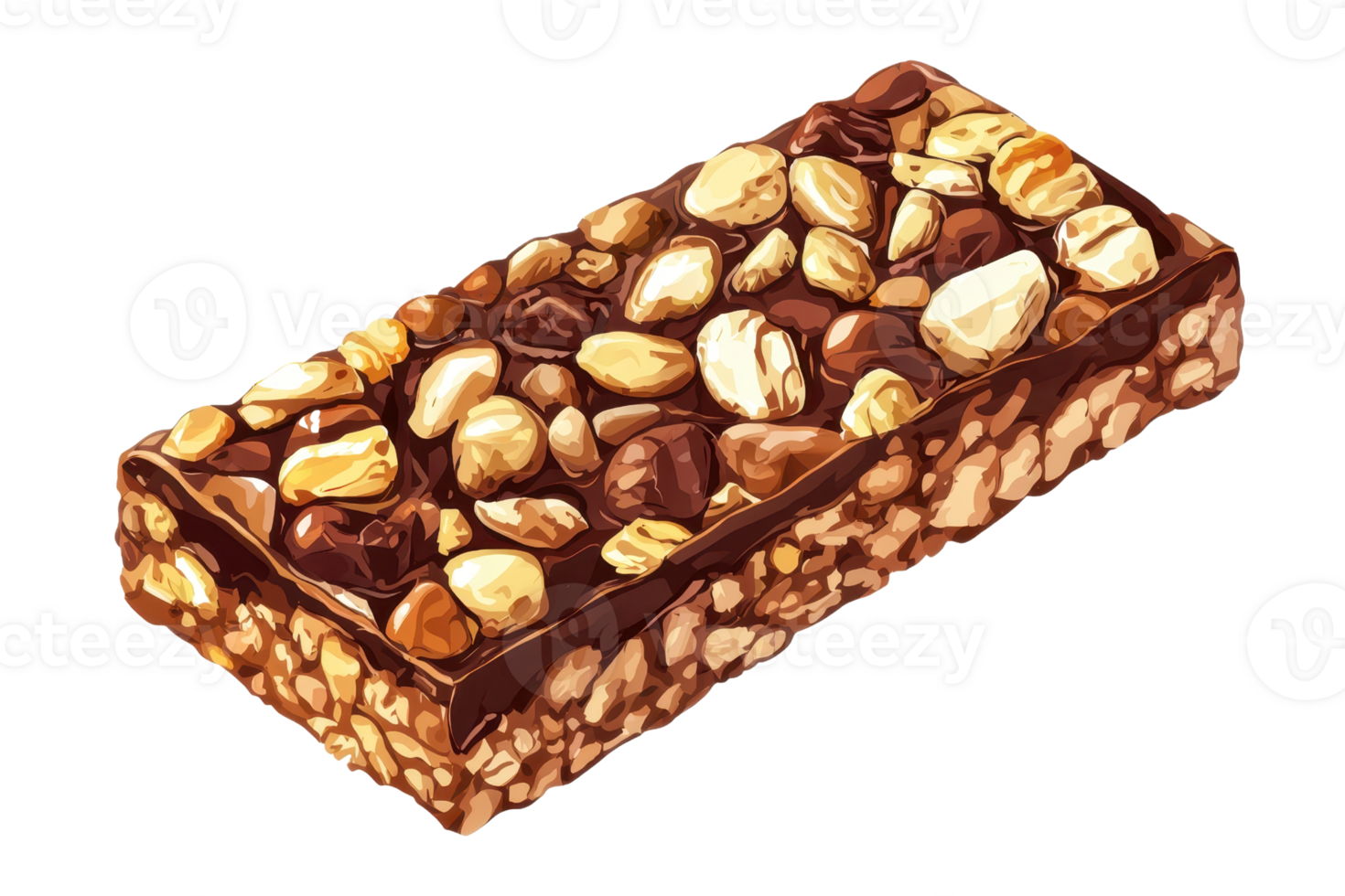Delicious nut and chocolate granola bar showcasing a mix of crunchy nuts and smooth chocolate for a satisfying snack experience. png