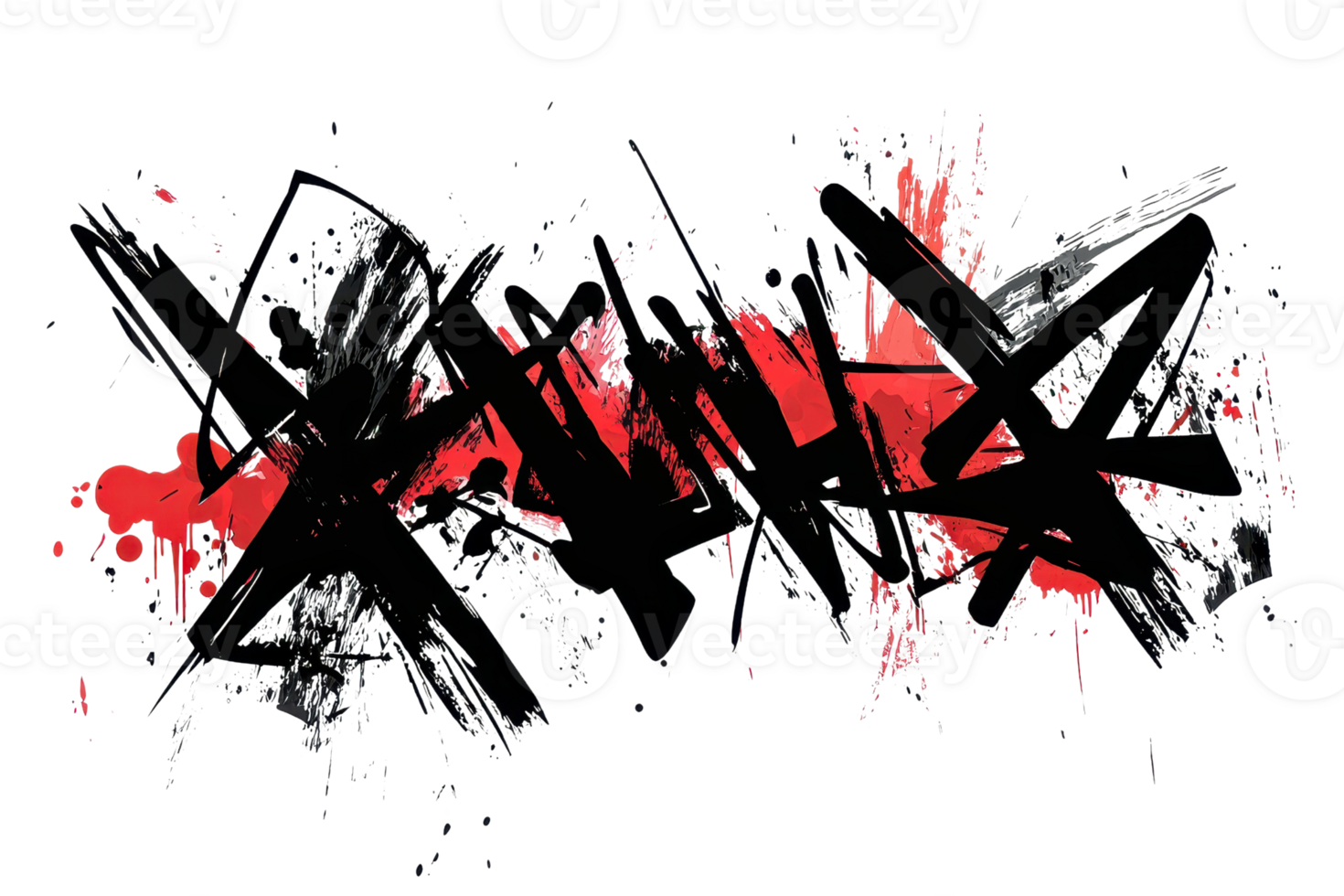 Dynamic abstract graffiti art with bold black strokes and vivid red splashes, conveying energy and urban creativity. png