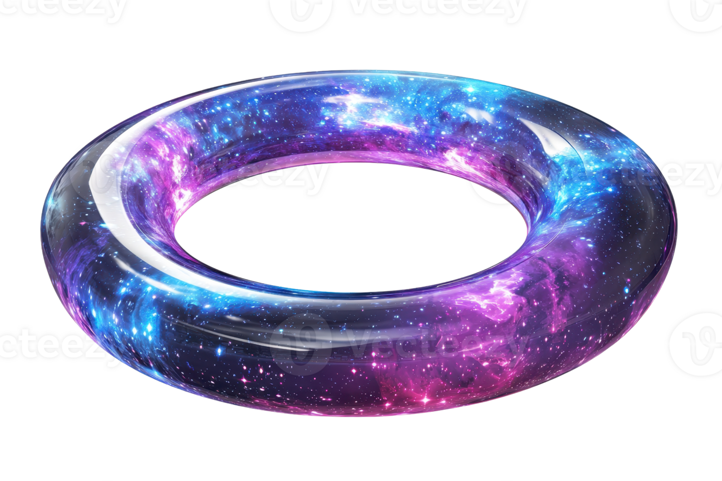 Digital artwork of a torus shape resembling a galaxy, with vibrant colors and cosmic textures, creating a mesmerizing visual effect. png