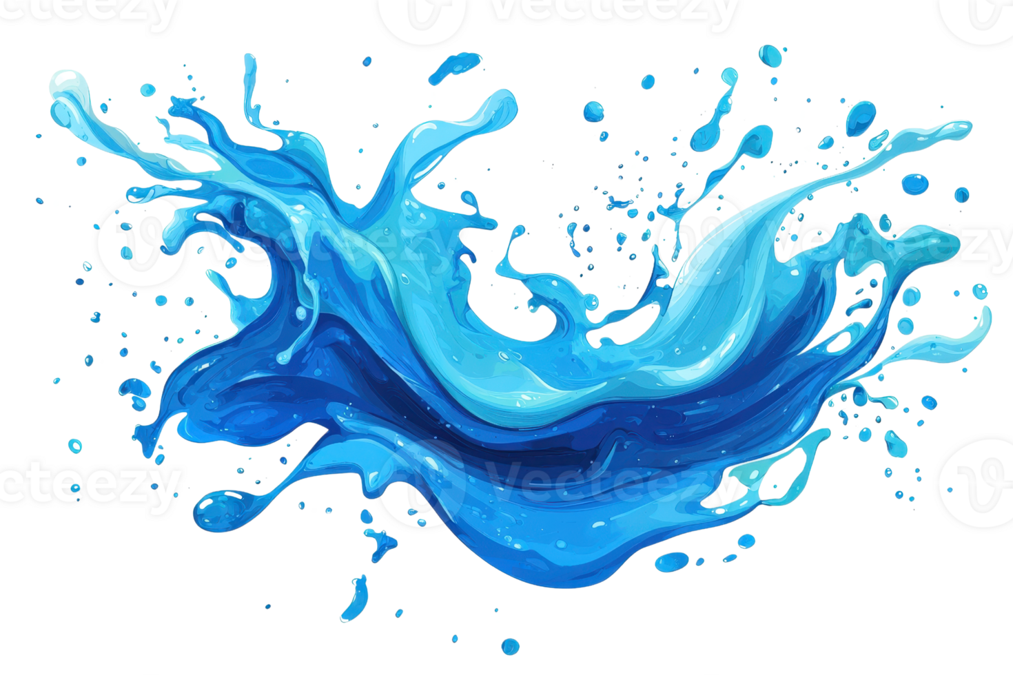 Dynamic splash of blue water captured in motion, showcasing fluidity and energy with vibrant color and realistic detail. png