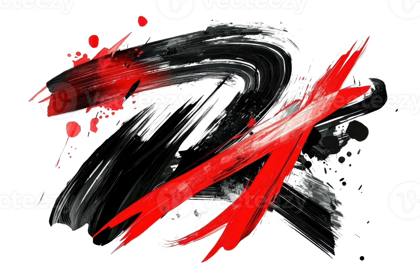 Dynamic abstract brush stroke art with bold red and black colors, creating a striking visual impact and expression of creativity. png