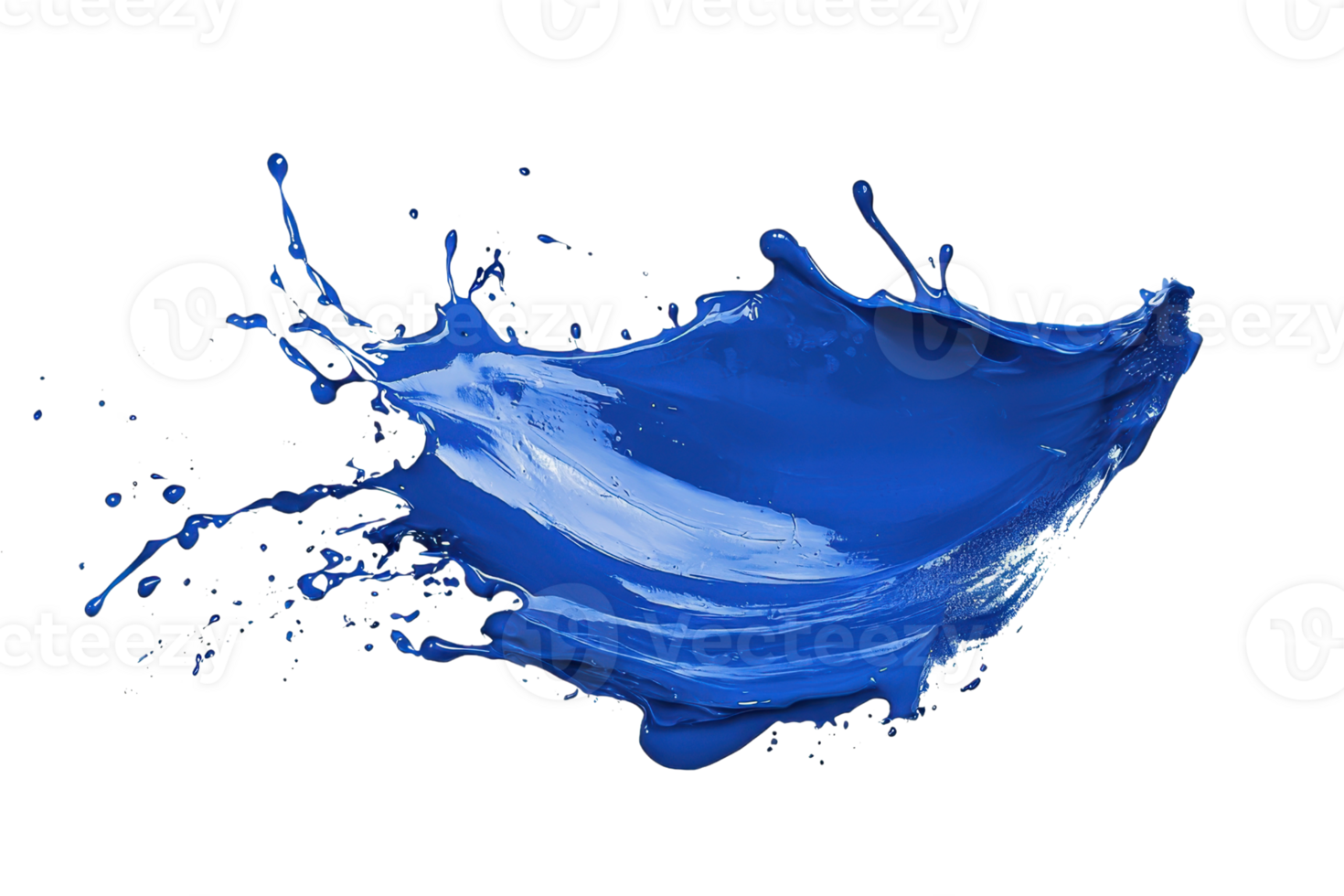 Dynamic splash of vibrant blue paint captured mid-air against a transparent background. showcasing movement, creativity, and color explosion. png