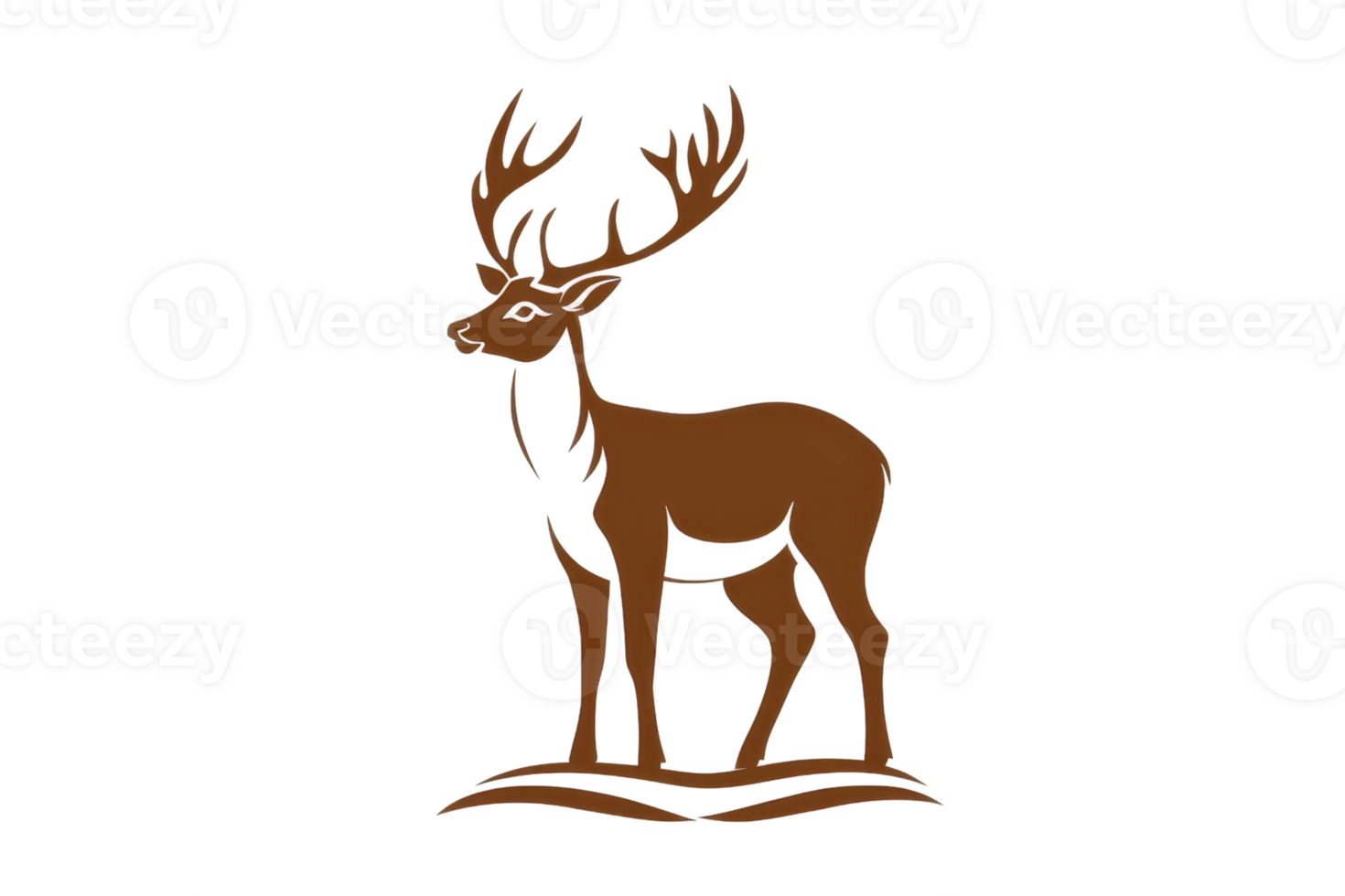 Elegant illustration of a deer with antlers standing gracefully on a patch of ground, perfect for nature-themed designs and art projects. png