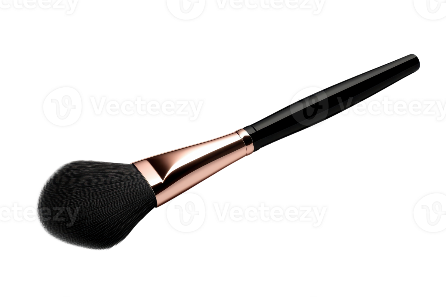 Elegant makeup brush with black handle and soft bristles, ideal for applying powder or blush for a flawless finish. png