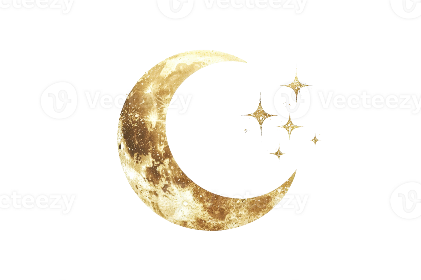 dourado crescente lua com espumante estrelas em uma transparente fundo. místico celestial Projeto perfeito para sonhos e com tema noturno projetos. png