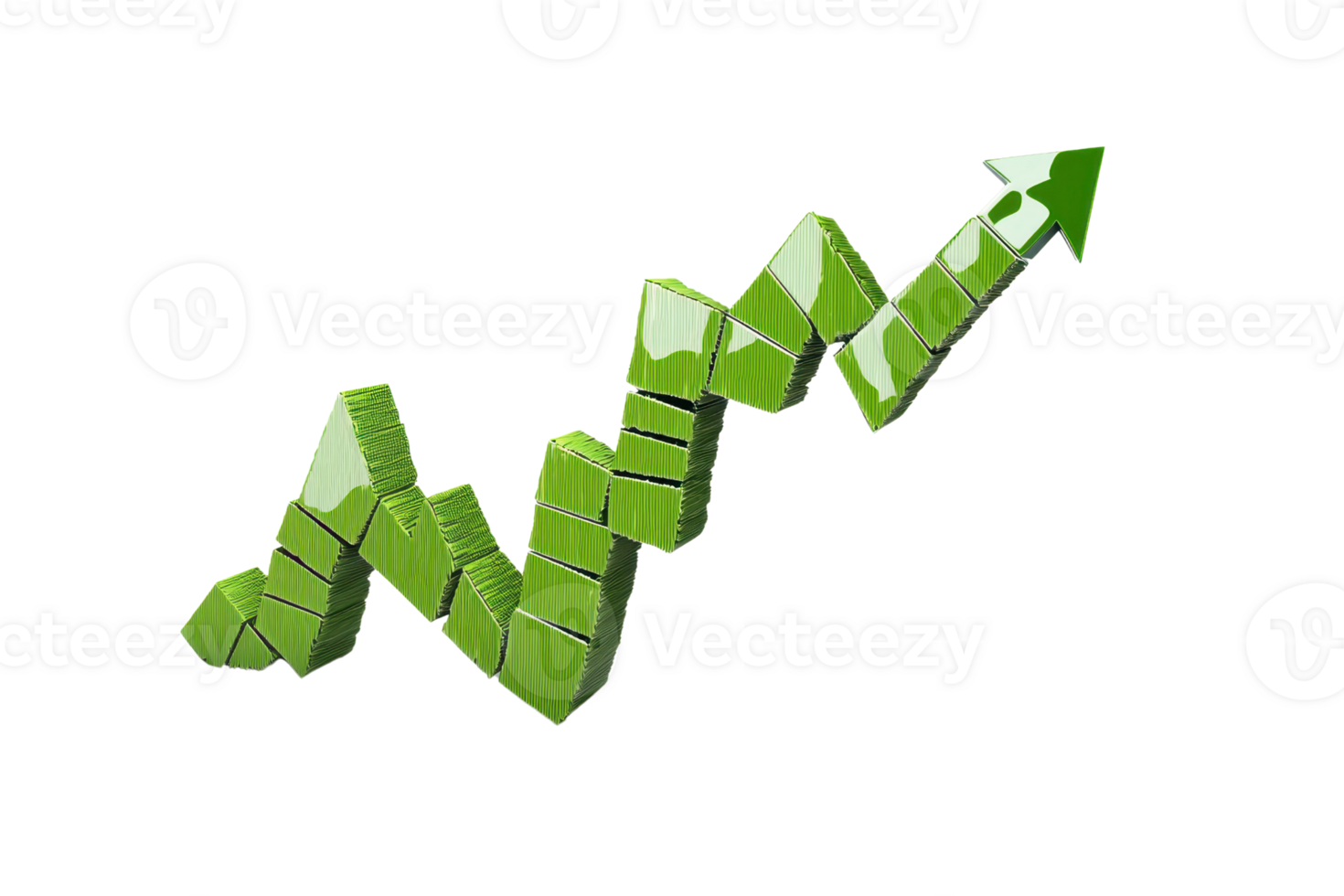 Green zigzag arrow representing business growth and upward trend, ideal for financial and economic success concepts. png