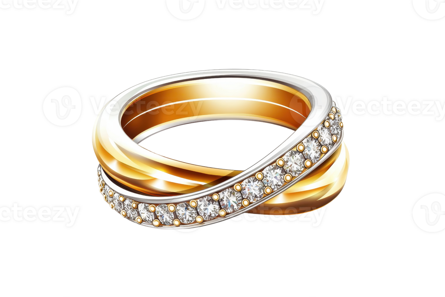 Elegant gold and diamond ring with intricate design, symbolizing luxury and commitment. Ideal for weddings, engagements, and special occasions. png