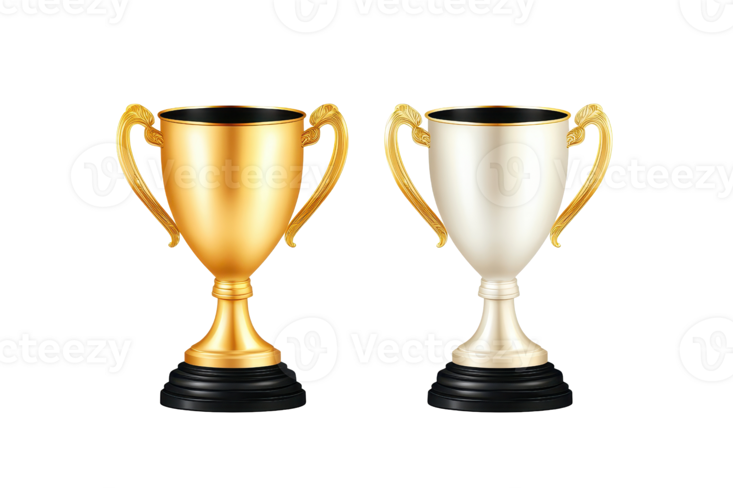 Gold and silver trophy cup on transparent background. symbolizing victory and achievement in competition or sports. png