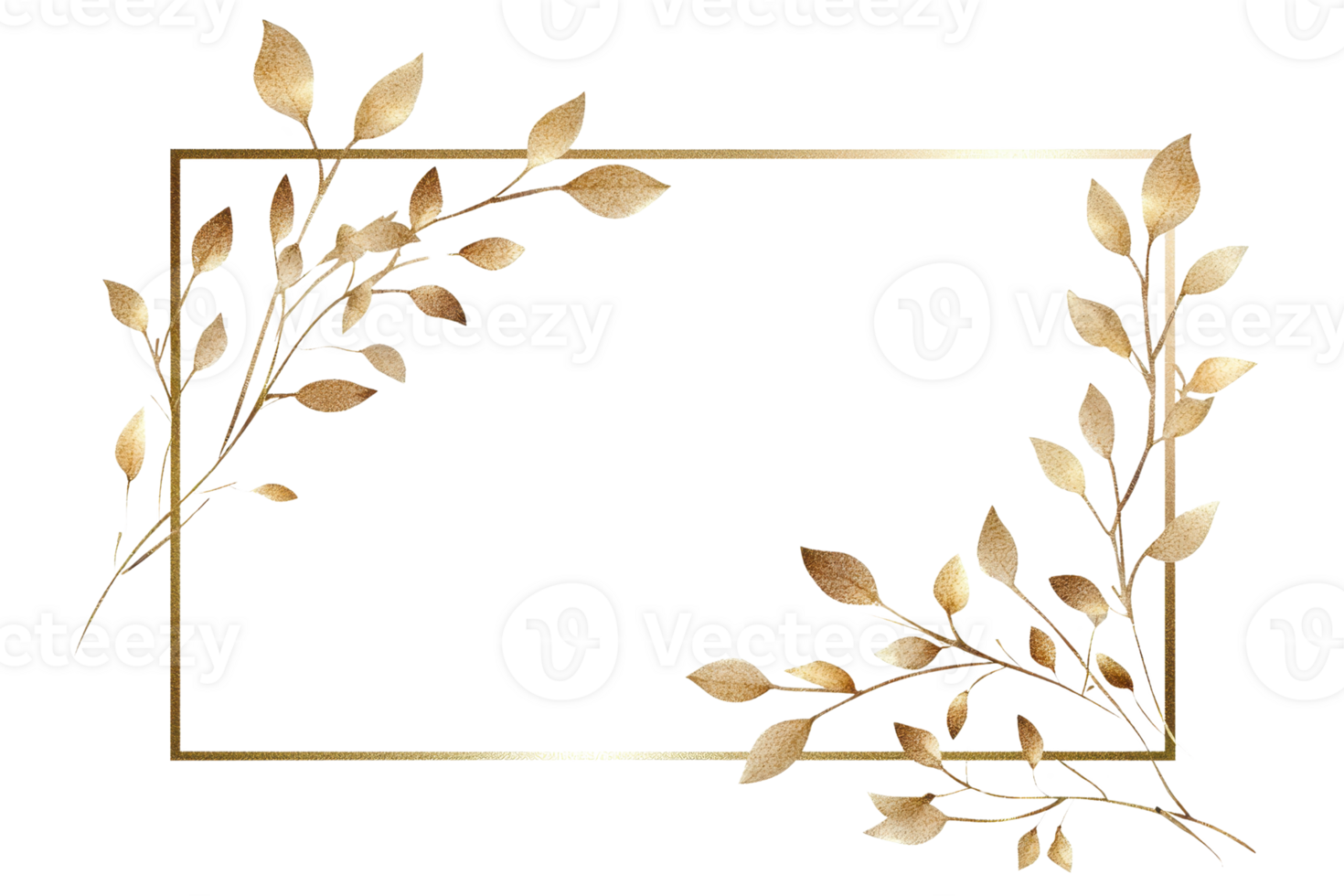 Elegant gold geometric floral frame with leaves, ideal for invitations, wedding designs, or decorative purposes. png