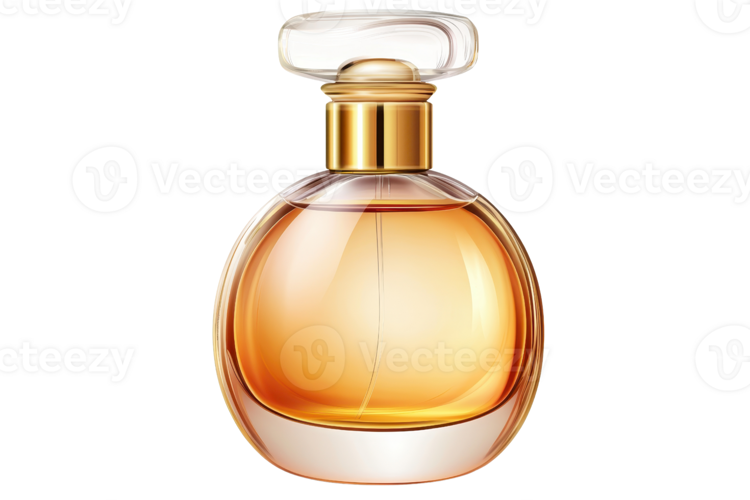 Elegant glass perfume bottle with golden accents, showcasing a luxurious blend of fragrance for a sophisticated and stylish appeal. png