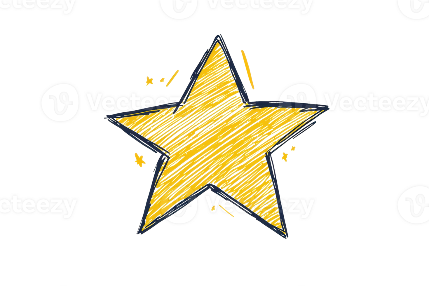 Hand-drawn yellow star with sketched lines and shadows, perfect for creative projects, designs, and educational materials. png