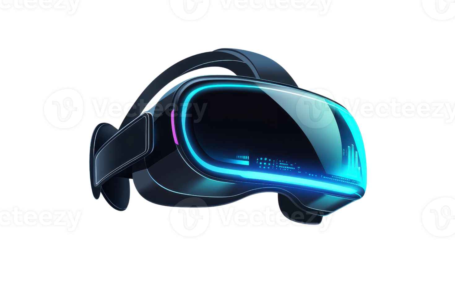 Futuristic virtual reality headset with glowing blue accents, representing modern technology and immersive digital experiences. png