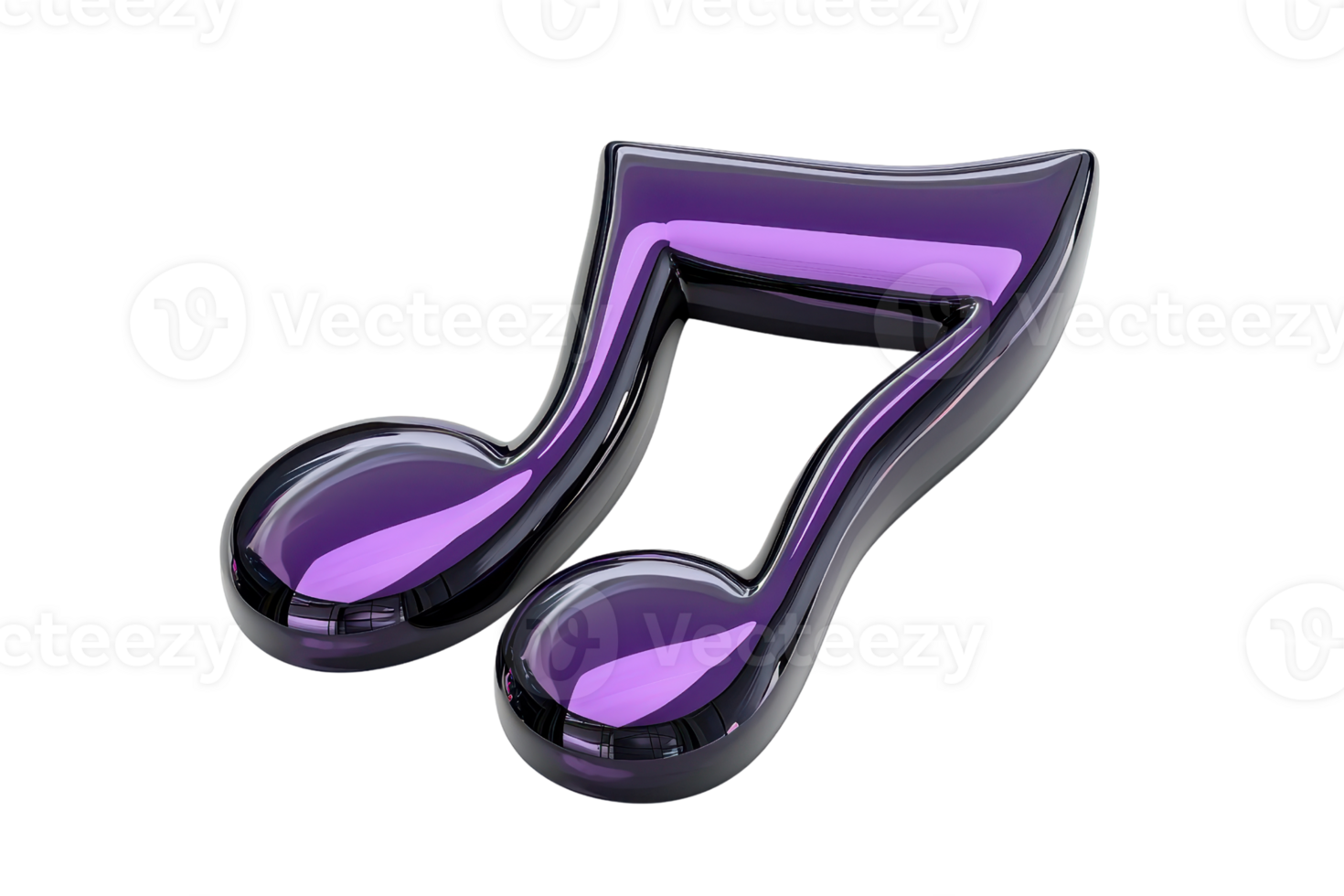 Glossy purple music note symbol on a transparent background, representing sound and melody in digital artwork or music-related design. png