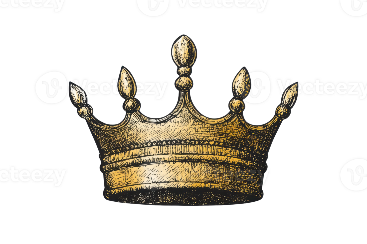 Elegant gold crown illustration with intricate details, representing royalty and nobility. Perfect for themes of power and prestige. png