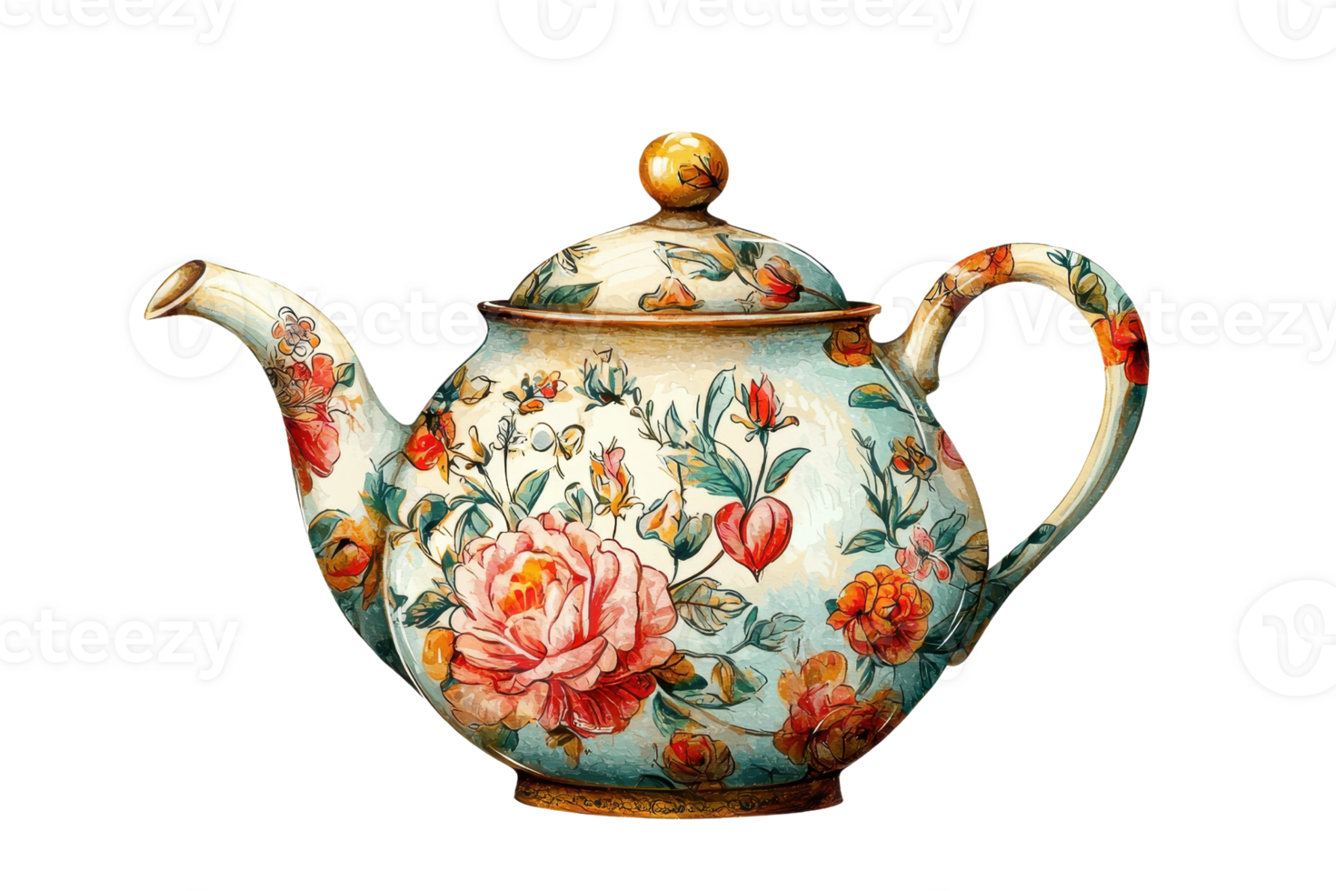 Elegant vintage teapot with intricate floral design. Perfect for tea lovers and collectors seeking timeless charm and artistic decoration. png