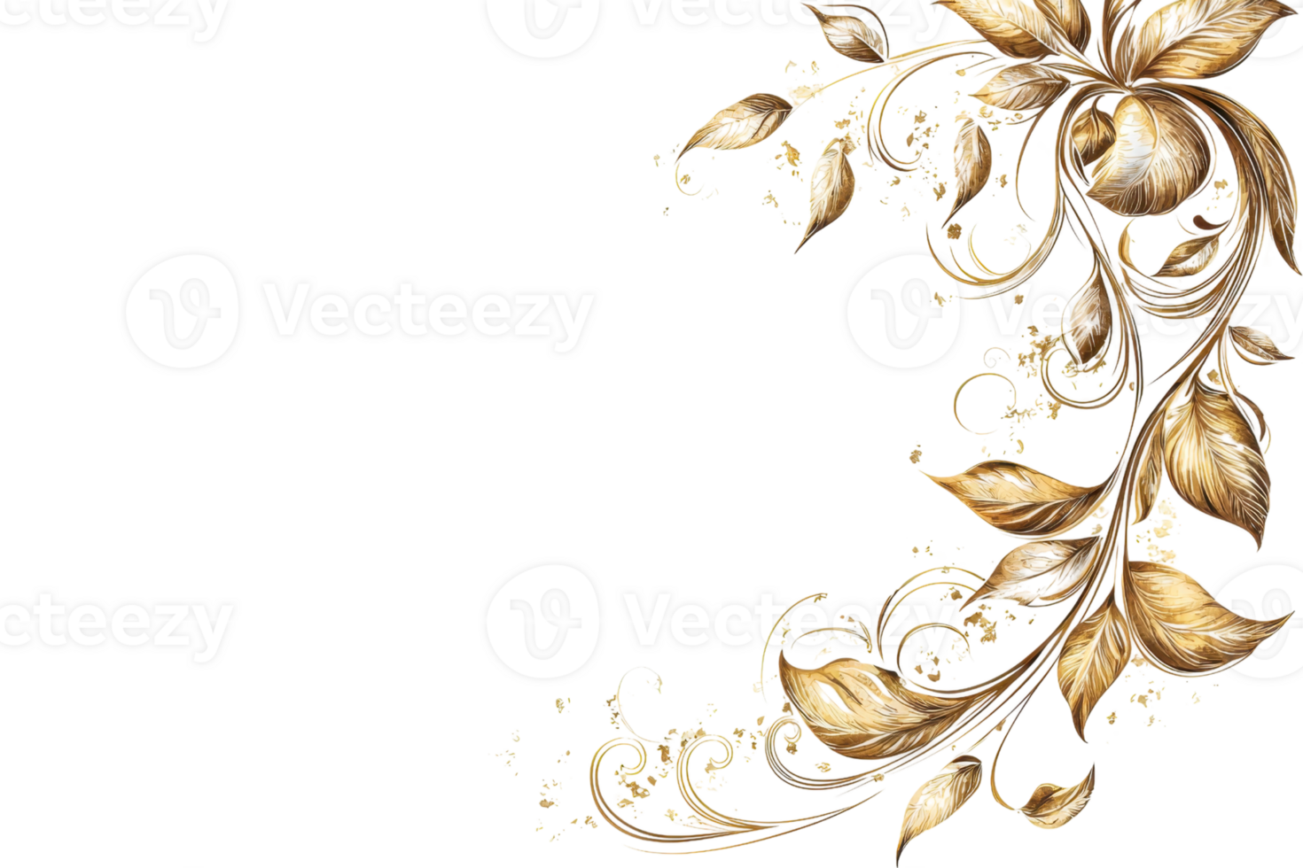 Elegant gold floral border with intricate leaf and swirl designs on a transparent background, perfect for invitations and decorative projects. png
