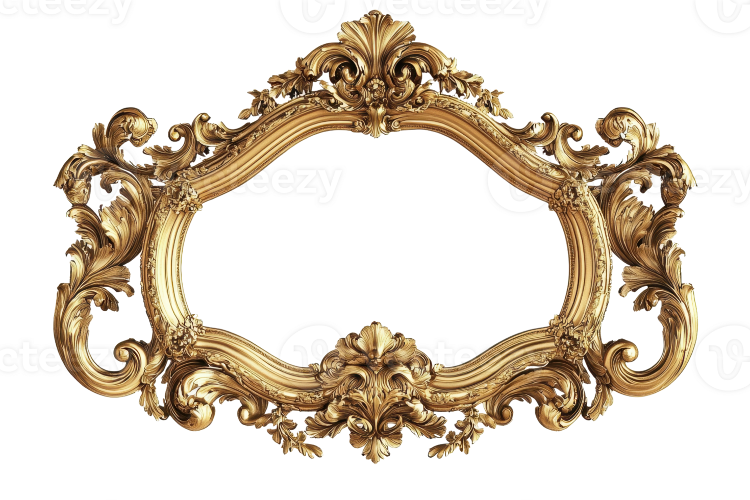 Elegant golden vintage frame with intricate floral designs and baroque details, perfect for classic decor and artistic presentations. png