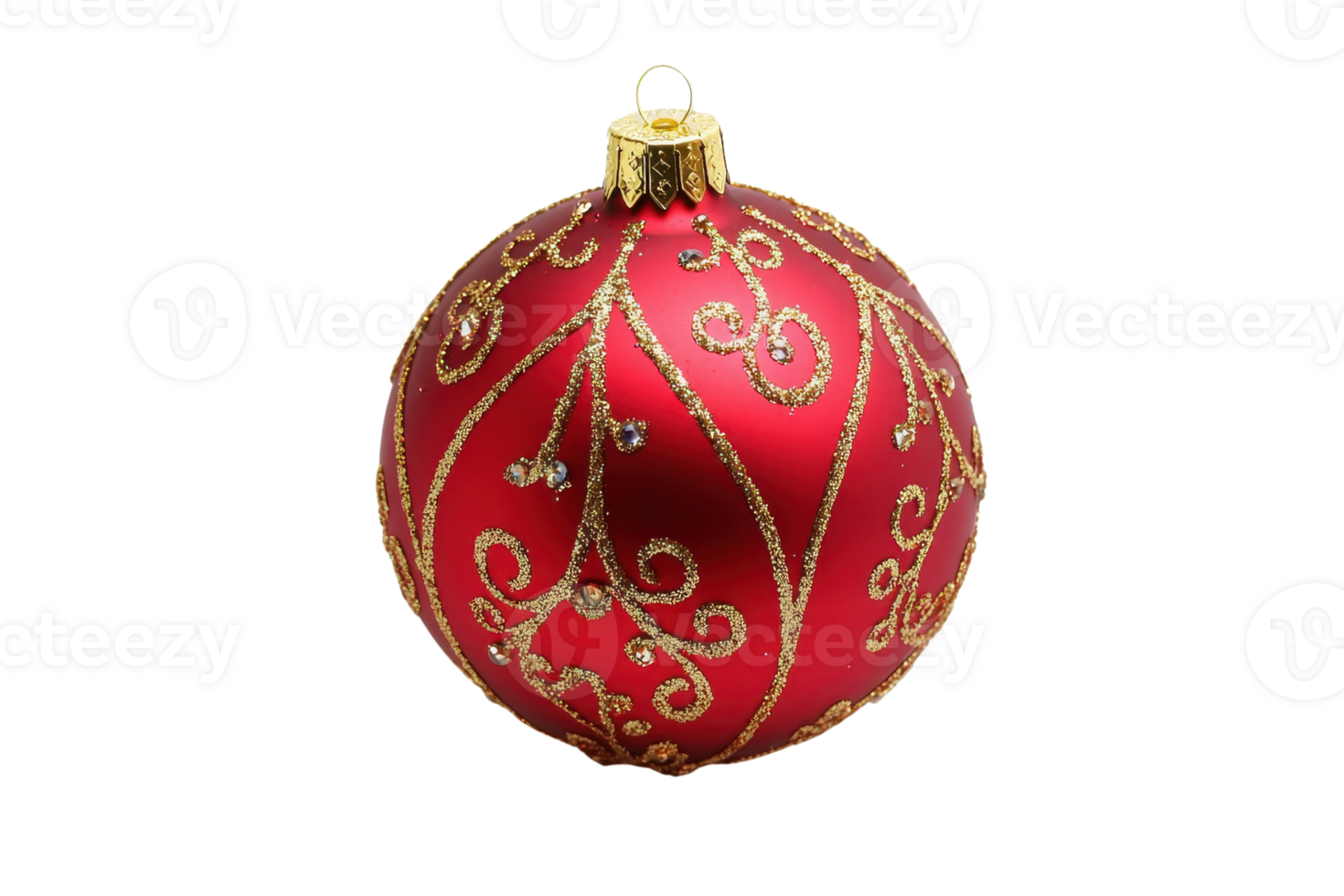 Elegant red Christmas ornament with intricate golden swirls on a transparent background. perfect for festive decoration and seasonal designs. png