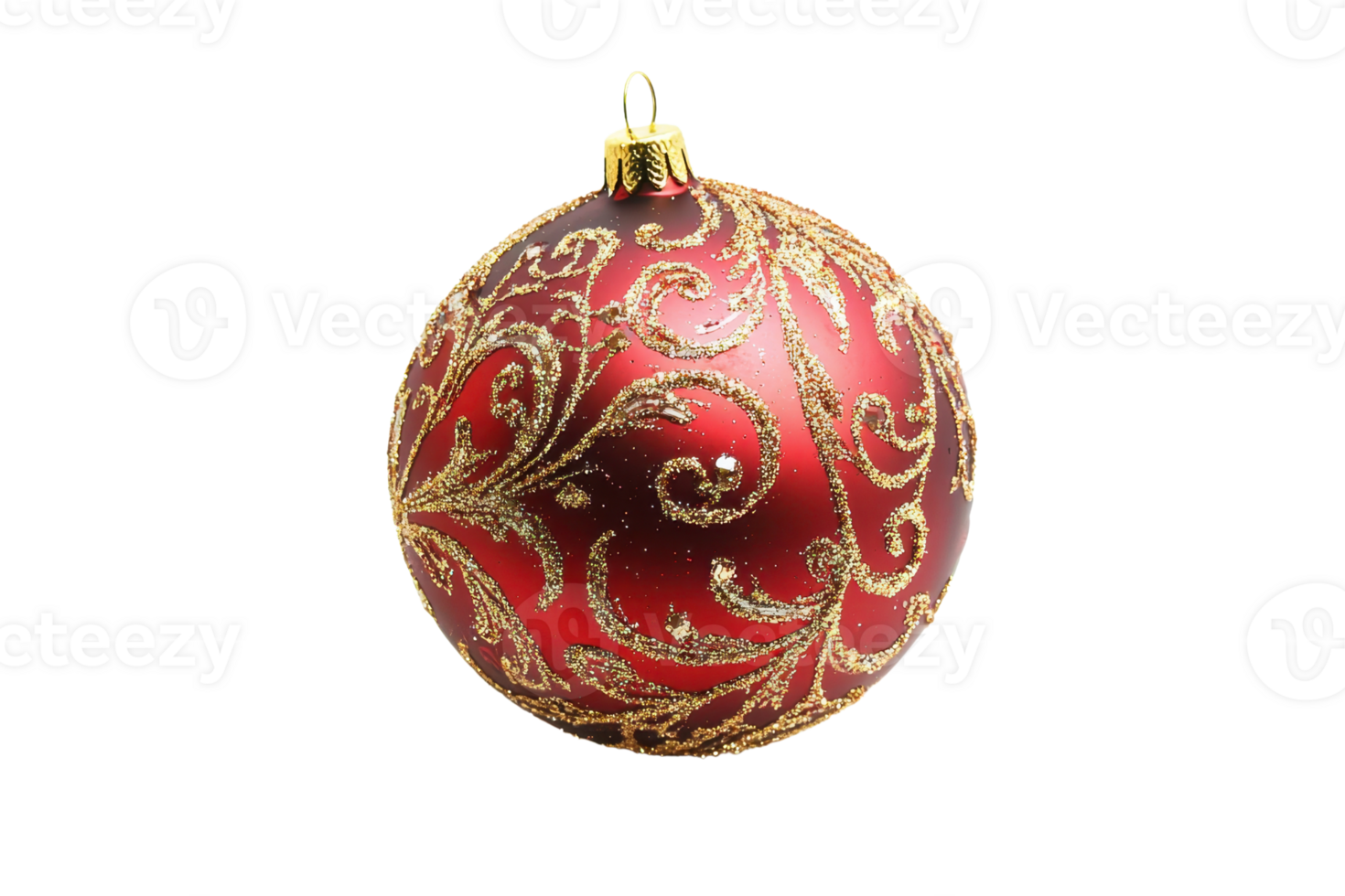 Elegant red Christmas ornament with intricate gold patterns, perfect for festive holiday decorations and joyful seasonal celebrations. png