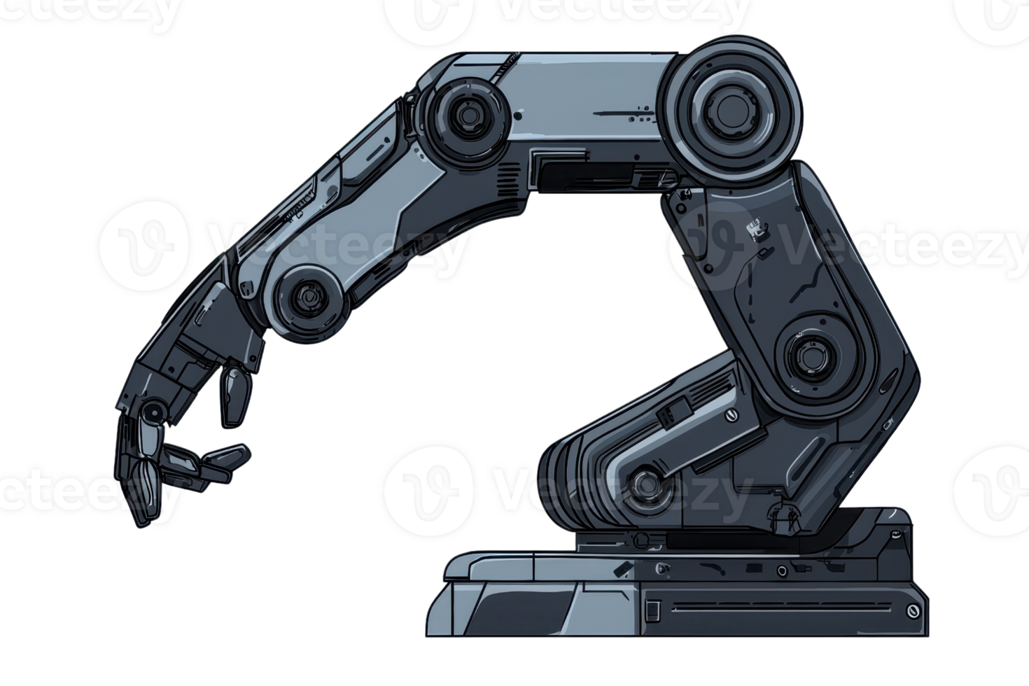 Futuristic robotic arm with intricate design, showcasing advanced technology and sleek metallic structure in a neutral background. png