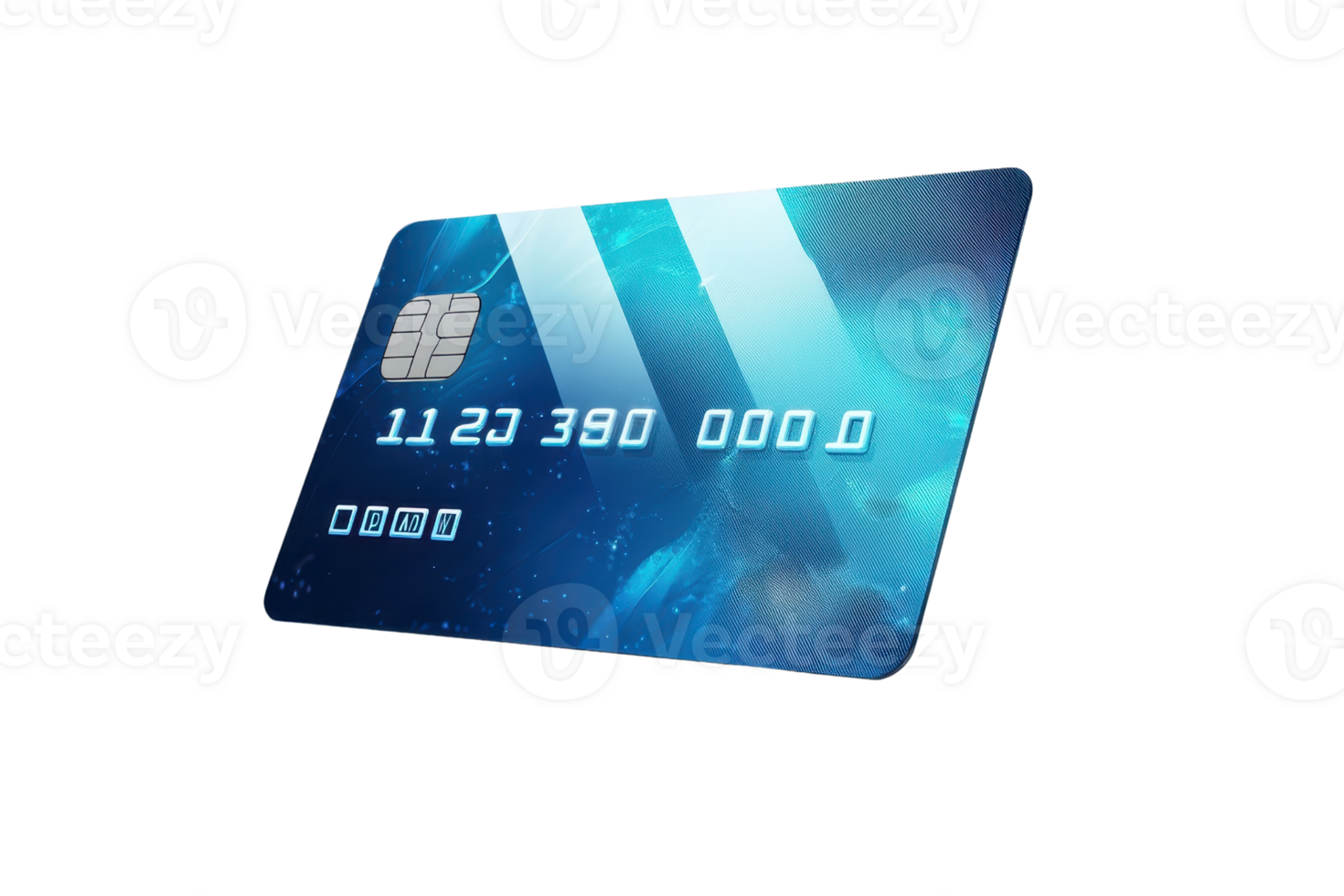 Futuristic credit card with digital design displaying numbers and holographic elements. Ideal for technology, finance, and innovation themes. png