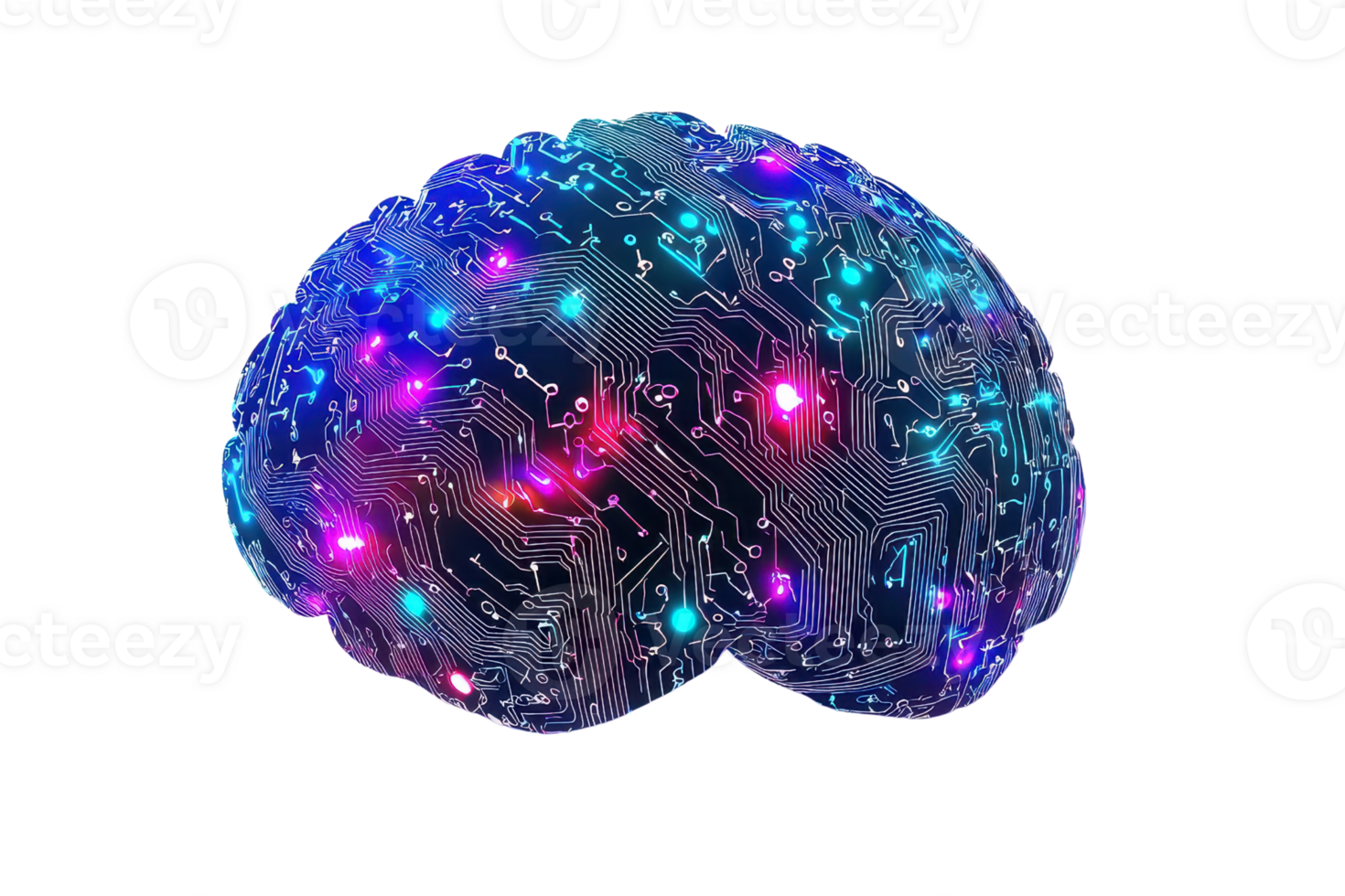 futurista digital cérebro com brilhando circuitos e multicolorido luzes, simbolizando tecnologia, artificial inteligência, e inovação. png