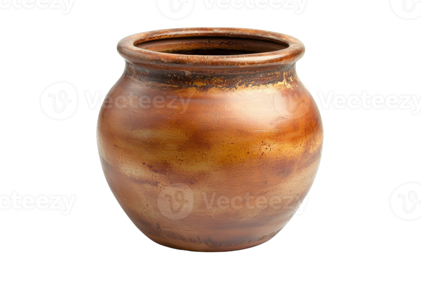 Handcrafted clay pot isolated on transparent background. Rustic ceramic art showcasing traditional pottery craftsmanship and natural textures. png